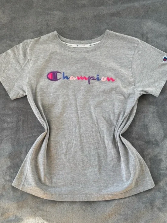 Champion Light Gray Crewneck Tee with Black Branding - Picture 1 of 3